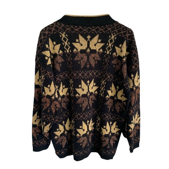 Vintage Crewneck Sweater Adult Large Rose Made in USA 80s 90s Glitter Snowflakes - Picture 2 of 9